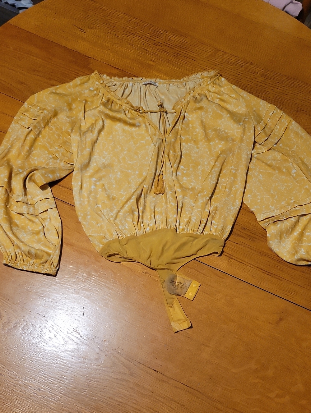 FP Movement by Free People Mustard Yellow Floral Tie-Front Peasant Top